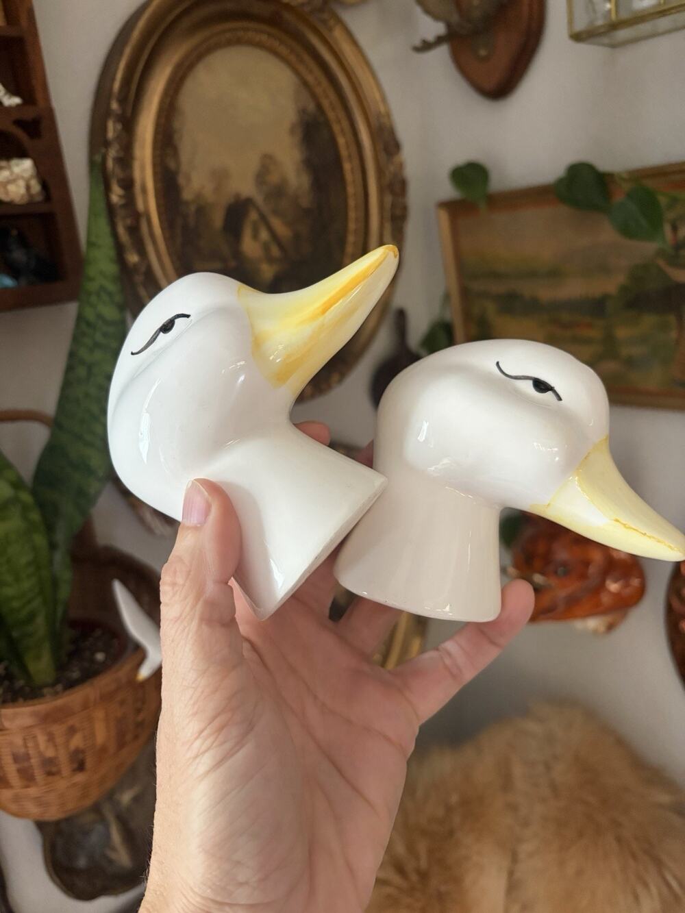 Vintage Goose Head Salt and Pepper Shaker Set Ceramic Goose